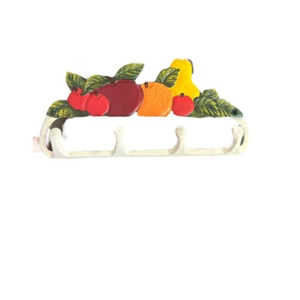 Rustic Farmhouse Country Cast Iron Fruit 4-Hook‎ Towel Hanger-Bathroom/Kitchen